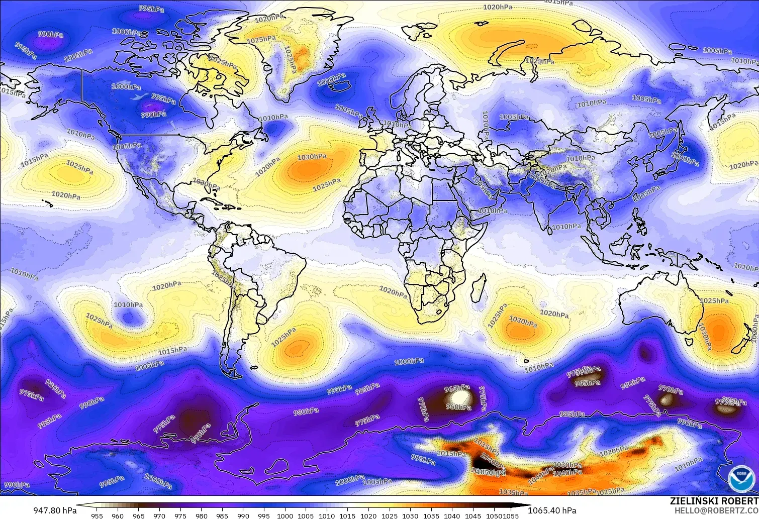 GFS modelo - Mundo, Presión
