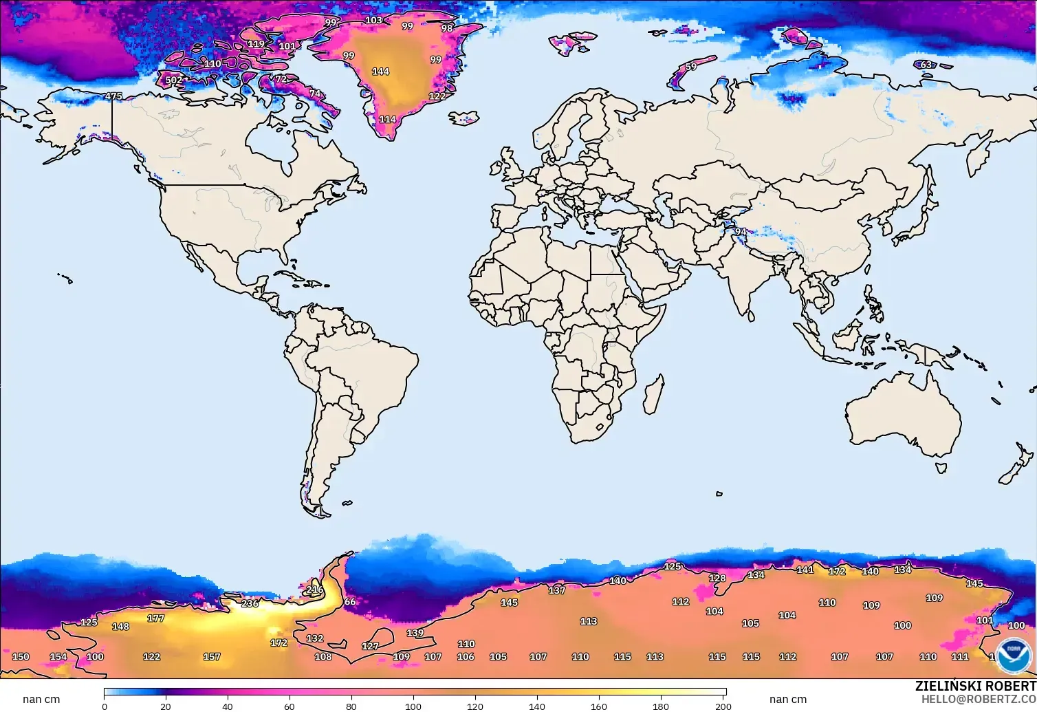 GFS modelo - Mundo, Profundidad de nieve