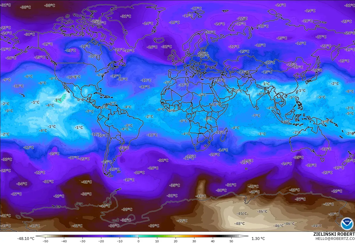 GFS modelo - Mundo, Temperatura a 500 hPa