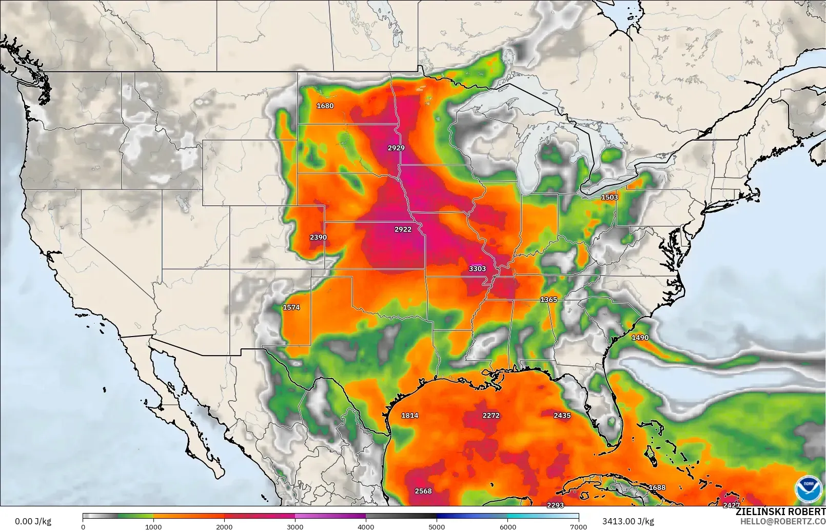 GFS modelo - Estados Unidos, CAPE