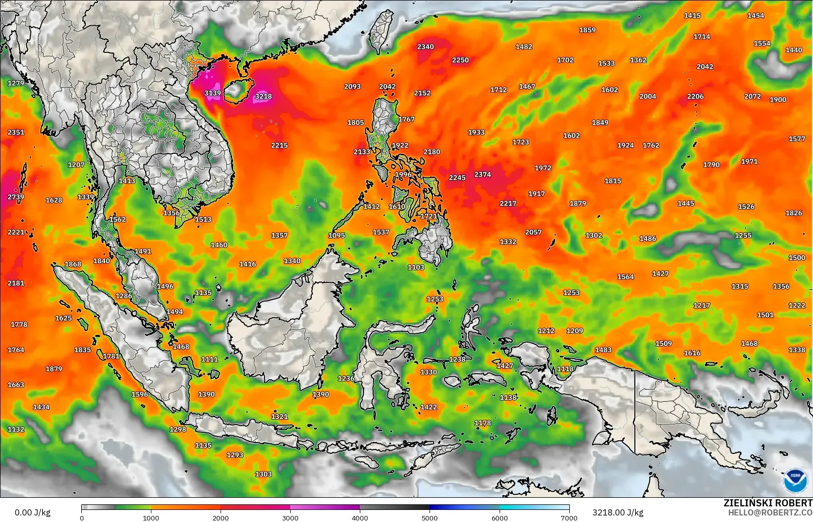 GFS modelo - Sudeste Asiático, CAPE