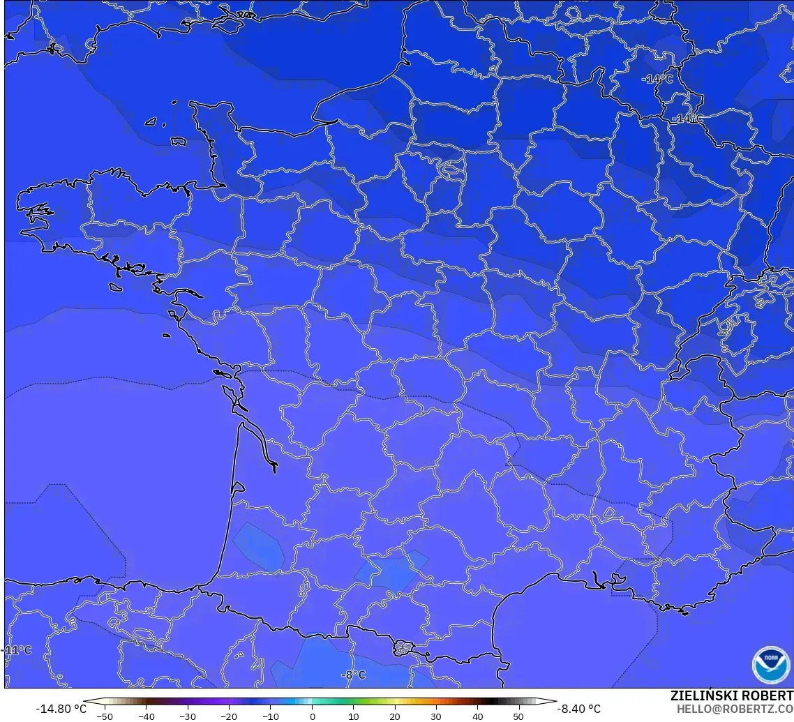 GFS modelo - Francia, Temperatura a 500 hPa
