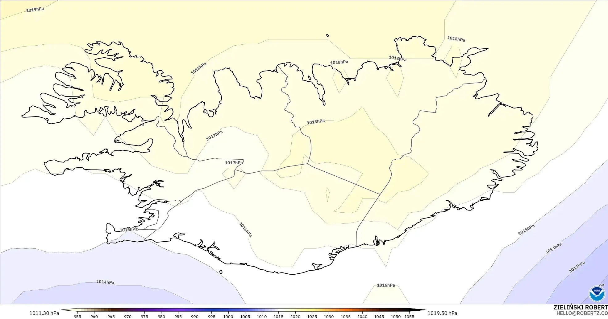GFS modelo - Islandia, Presión