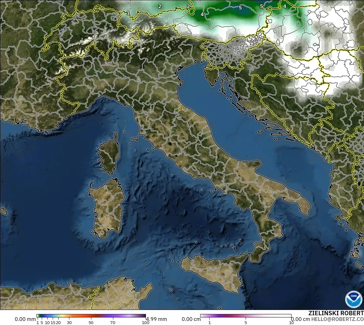 GFS modelo - Italia, Precipitación, nubes y presión