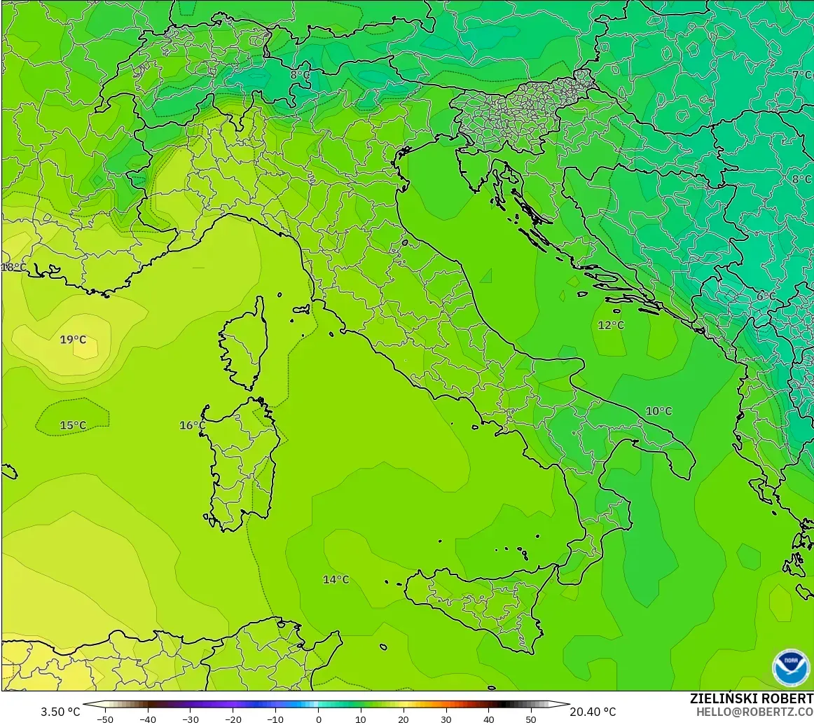 GFS modelo - Italia, Temperatura a 850 hPa