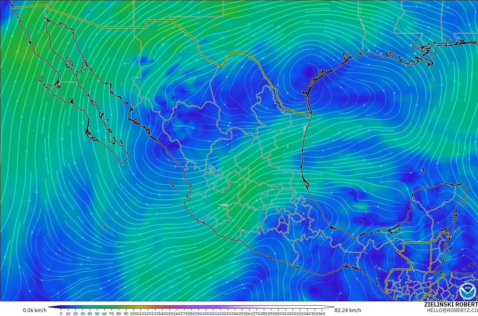 GFS modelo - México, Viento a 300 hPa (corriente en chorro)