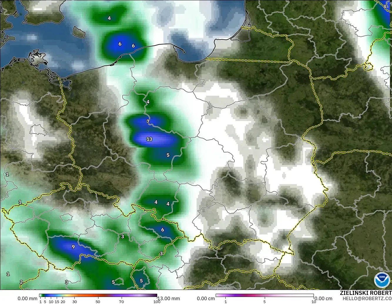 GFS modelo - Polonia, Precipitación, nubes y presión