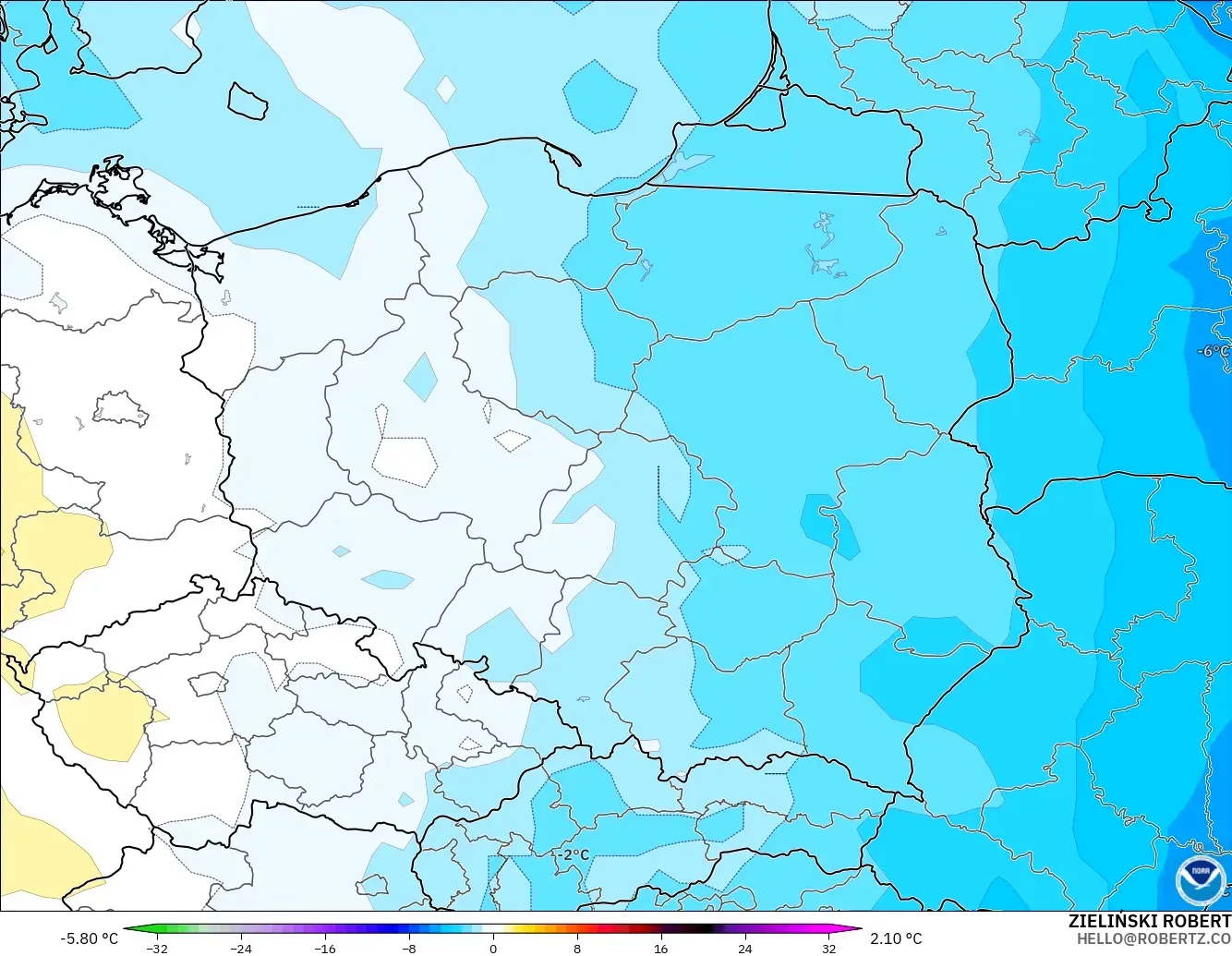 GFS modelo - Polonia, Anomalía de temperatura a 850 hPa
