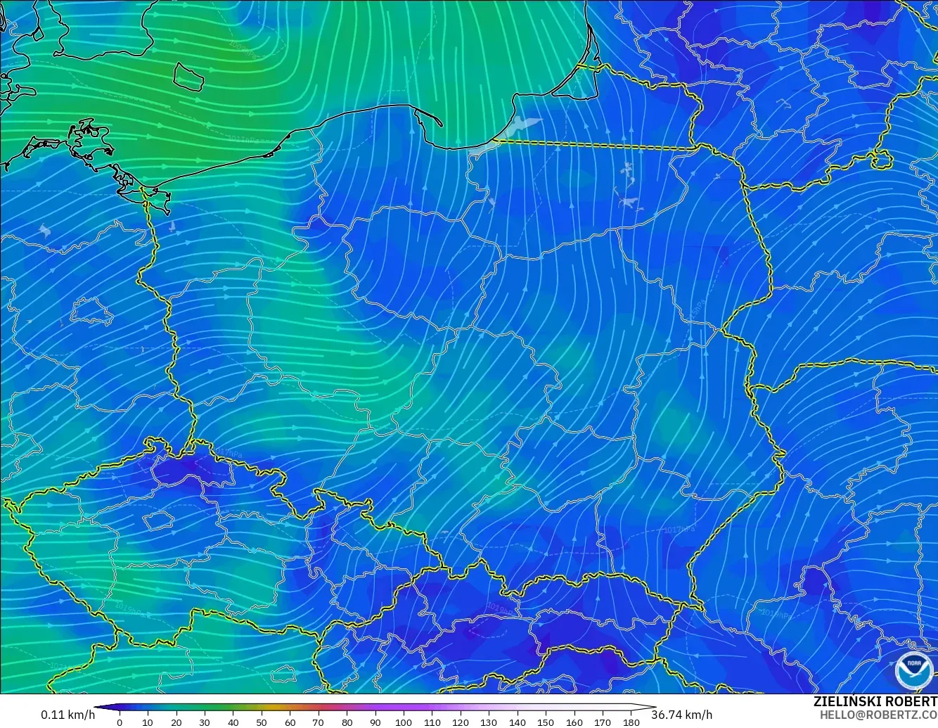 GFS modelo - Polonia, Viento a 10 m