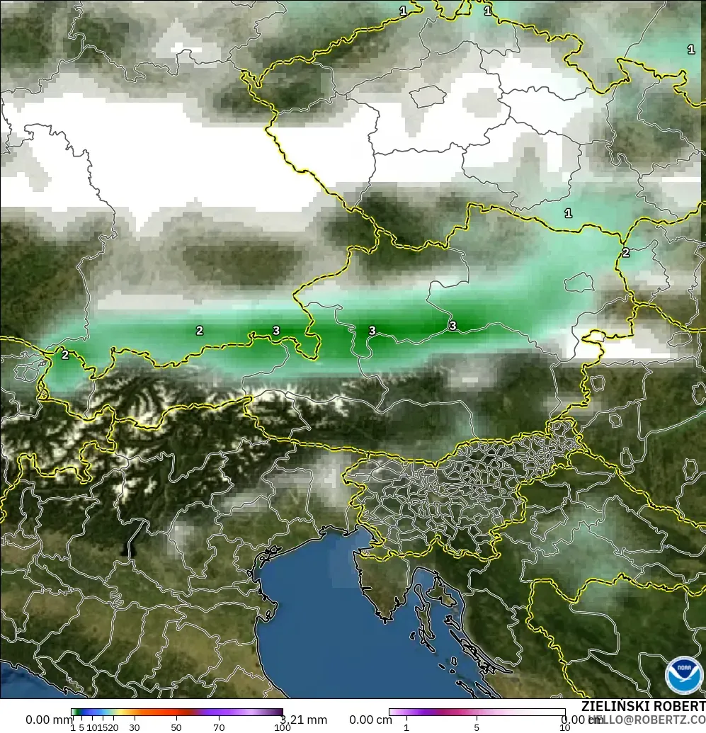 GFS modelo - Austria, Precipitación, nubes y presión