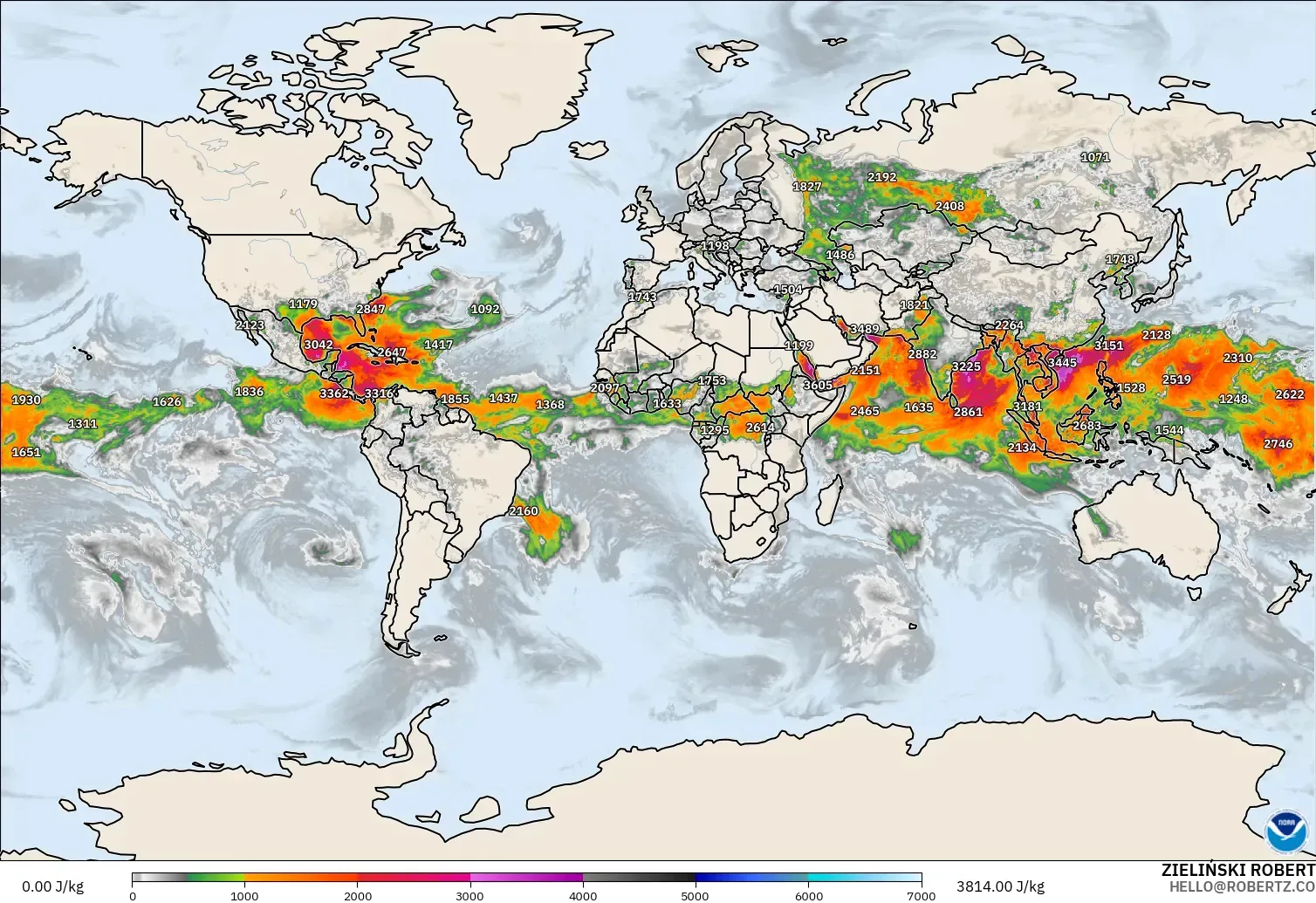GFS modelo - Mundo, CAPE