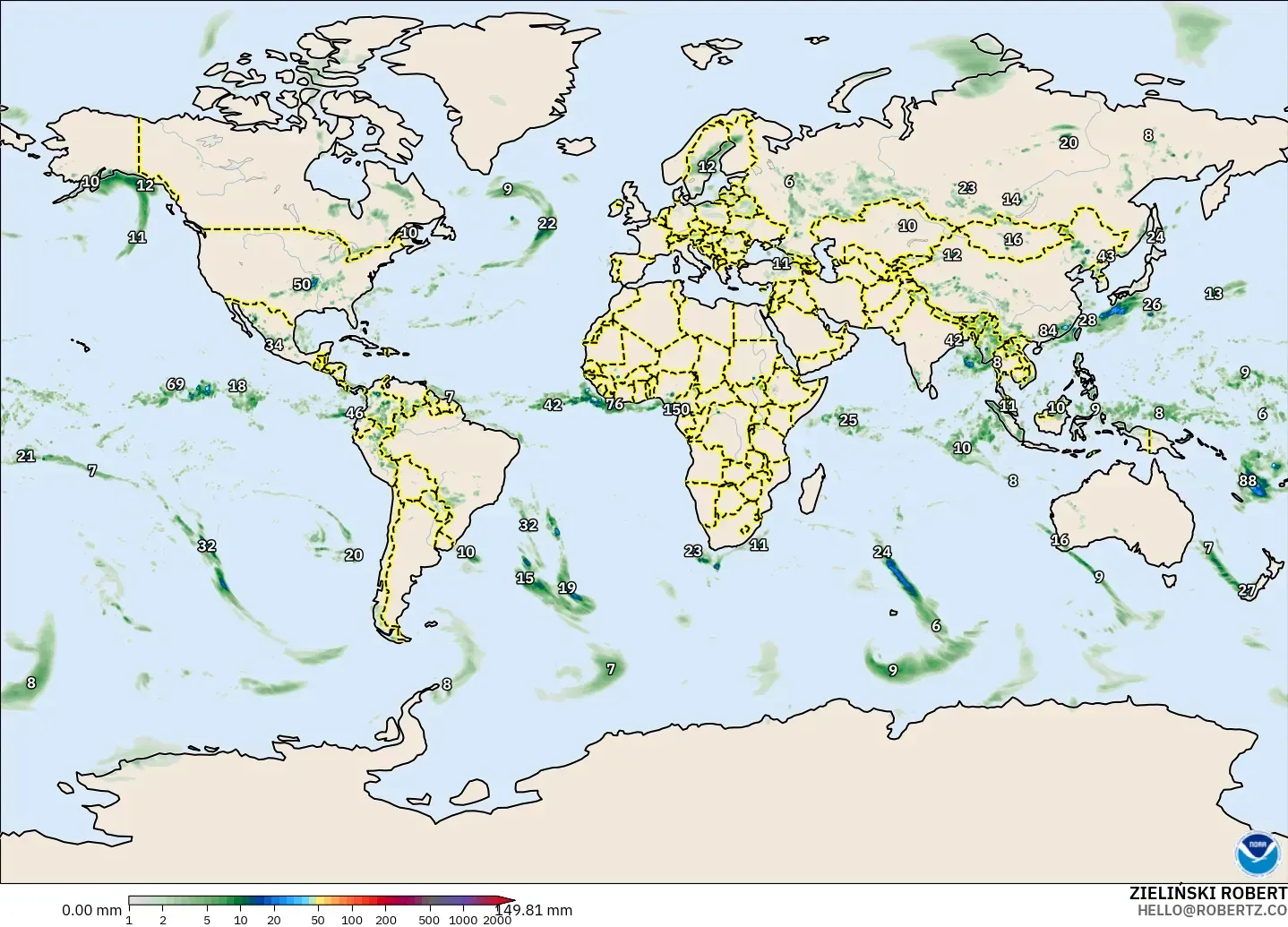 GFS modelo - Mundo, Acumulación de precipitación