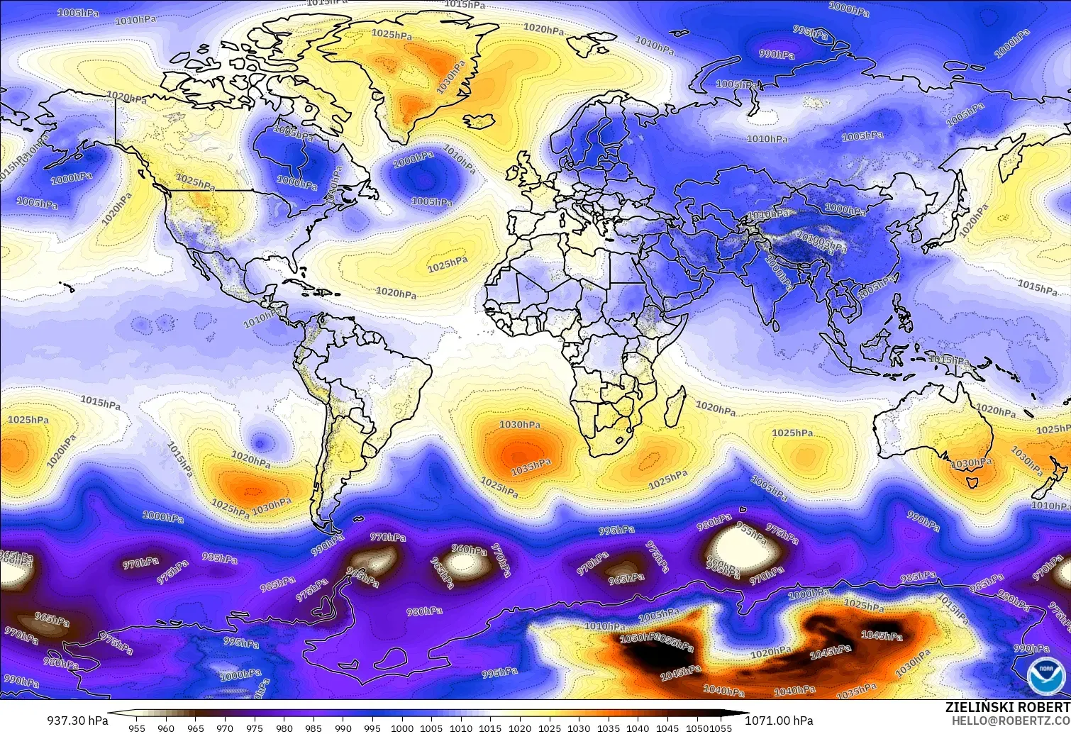 GFS modelo - Mundo, Presión