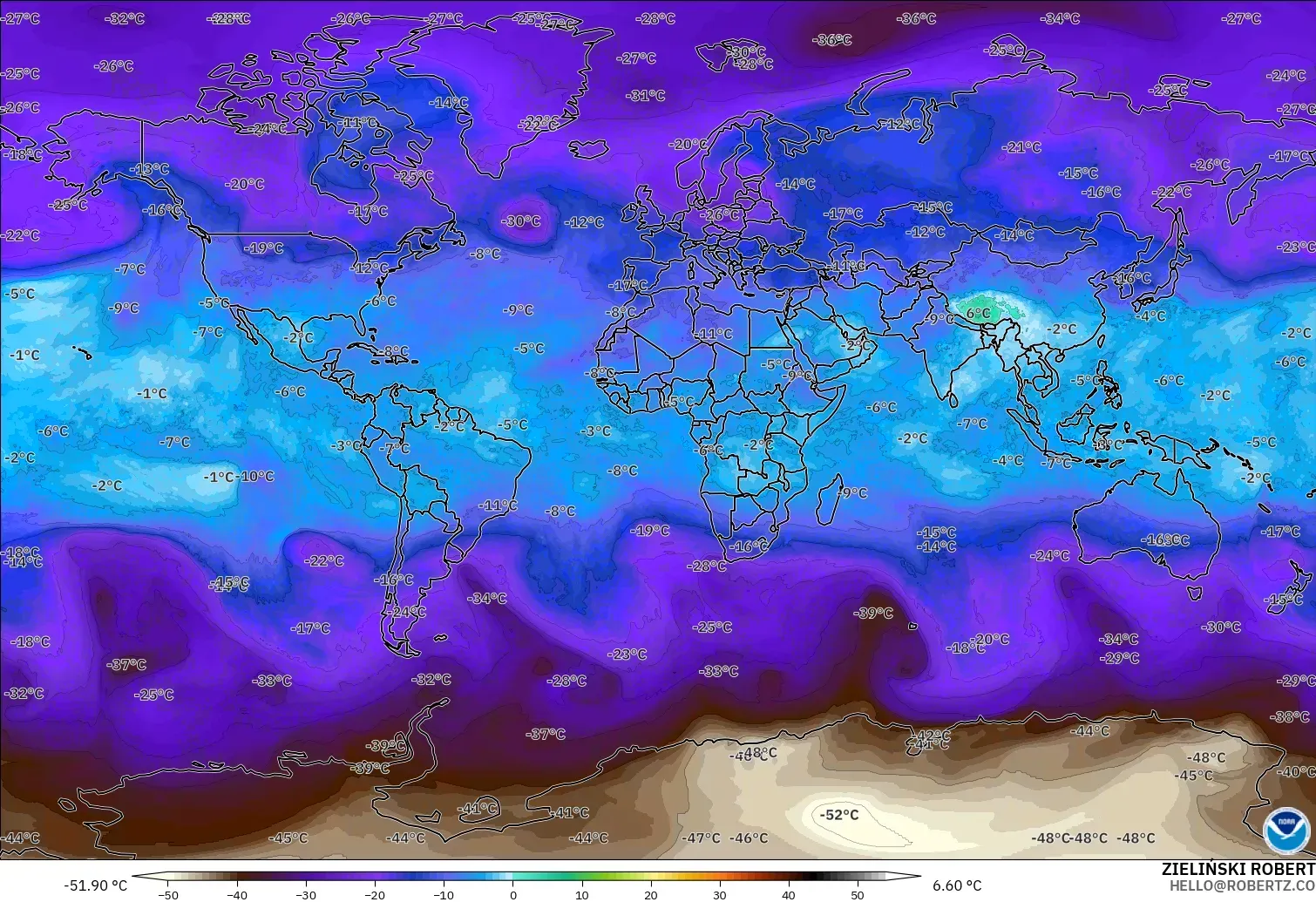 GFS modelo - Mundo, Temperatura a 500 hPa