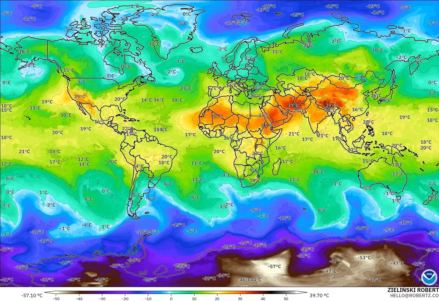 GFS modelo - Mundo, Temperatura a 850 hPa