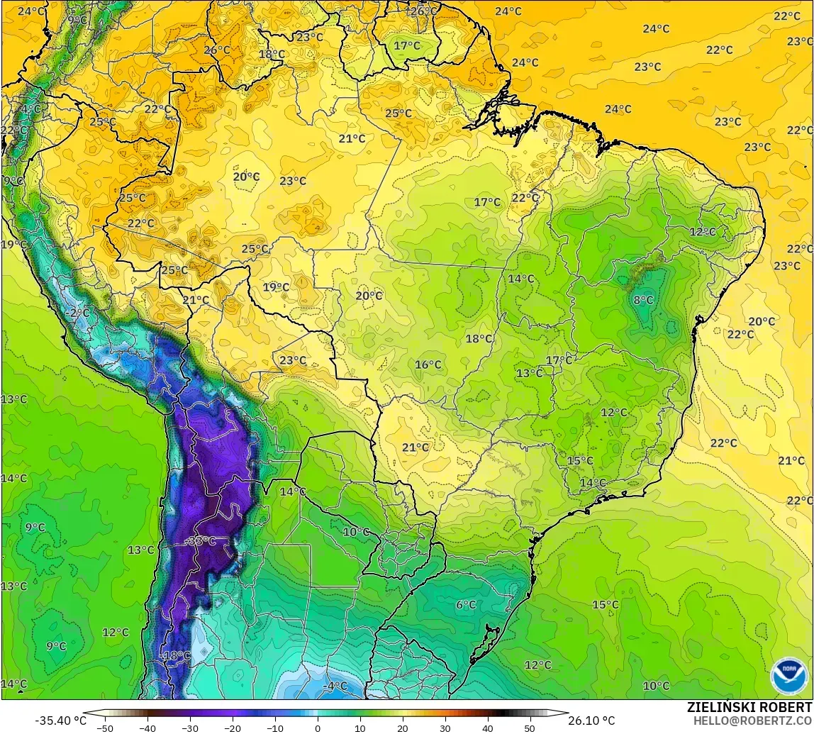 GFS modelo - Brasil, Punto de rocío a 2 m
