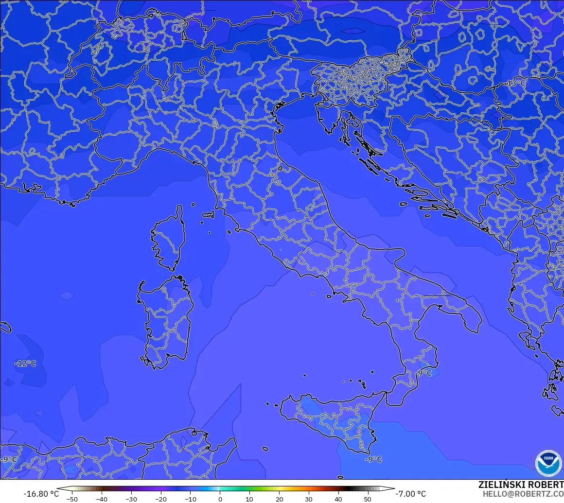GFS modelo - Italia, Temperatura a 500 hPa