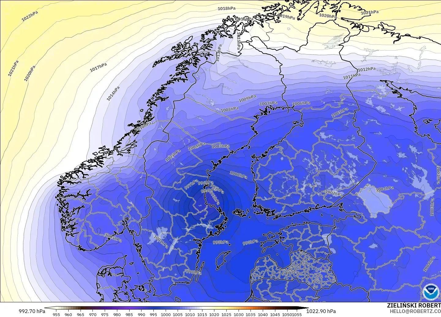 GFS modelo - Escandinavia, Presión