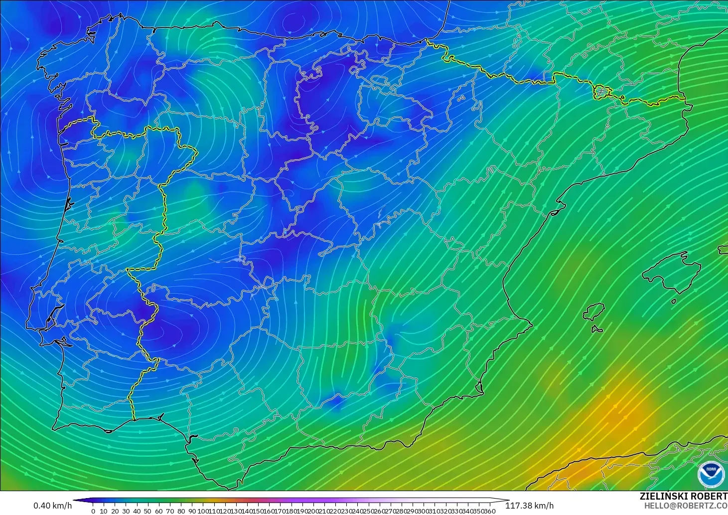 GFS modelo - España, Viento a 300 hPa (corriente en chorro)
