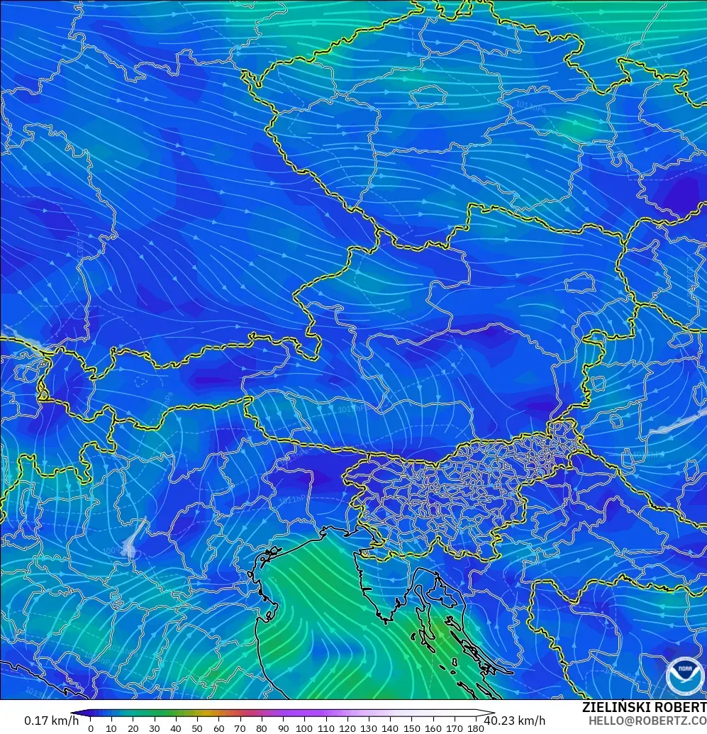 GFS modelo - Austria, Viento a 10 m