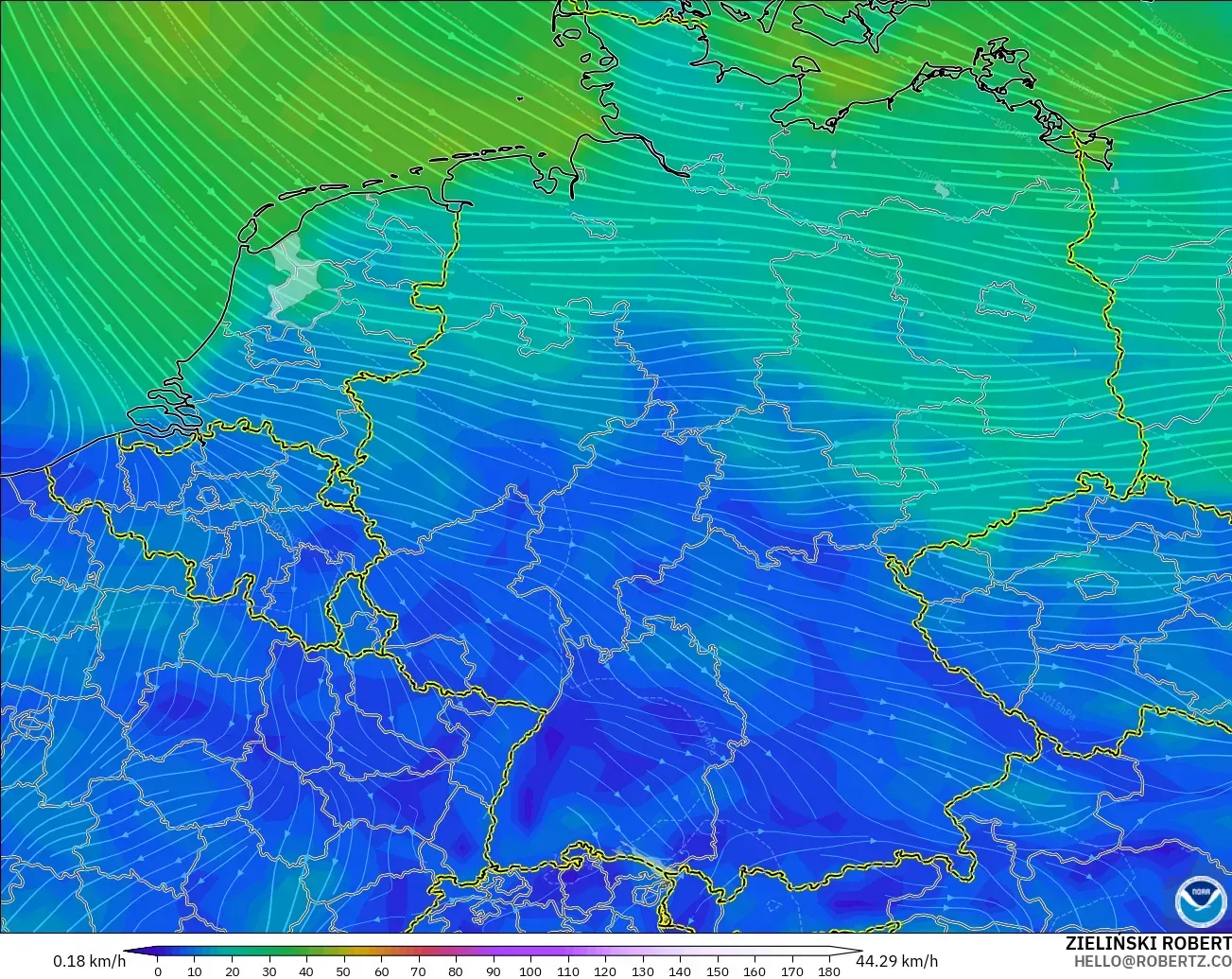 GFS modelo - Alemania, Viento a 10 m