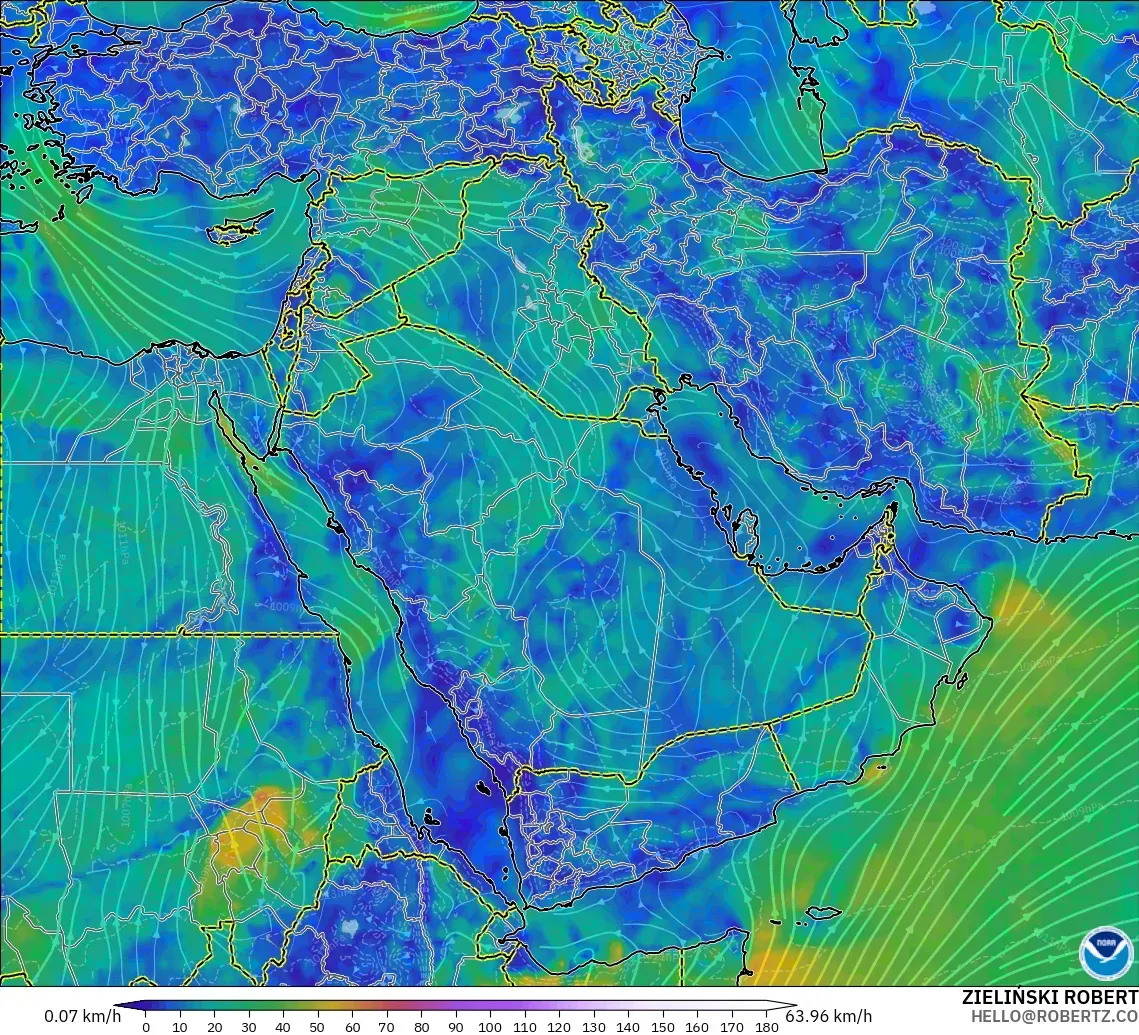 GFS modelo - Oriente Medio, Viento a 10 m
