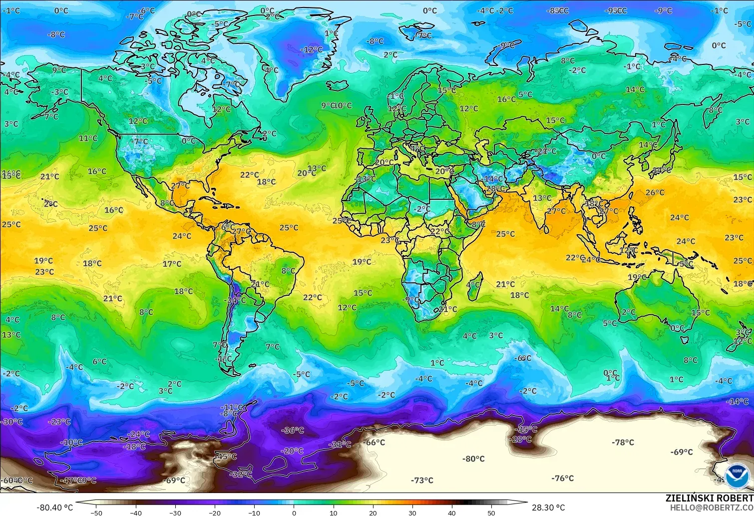 GFS modelo - Mundo, Punto de rocío a 2 m