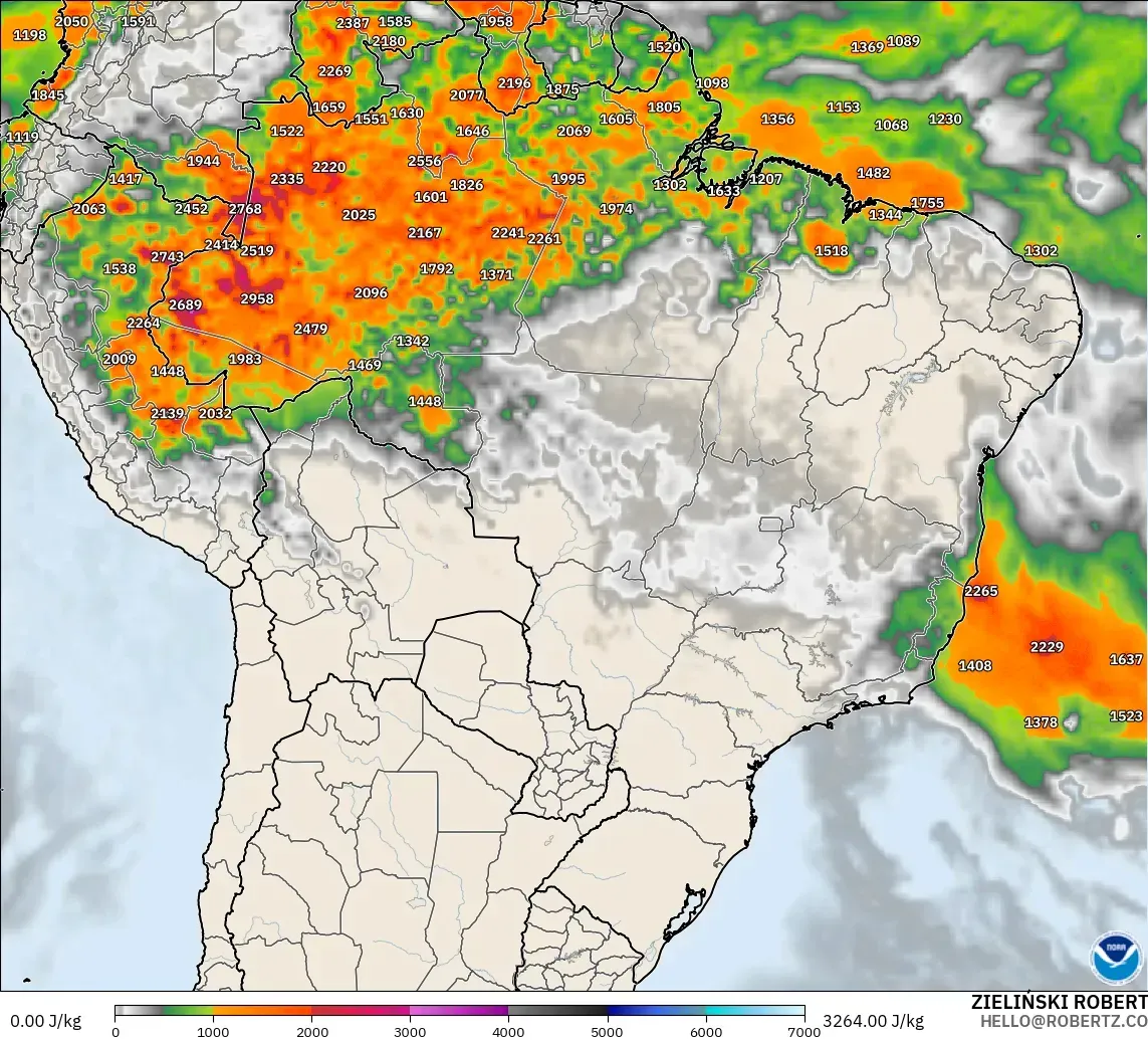 GFS modelo - Brasil, CAPE