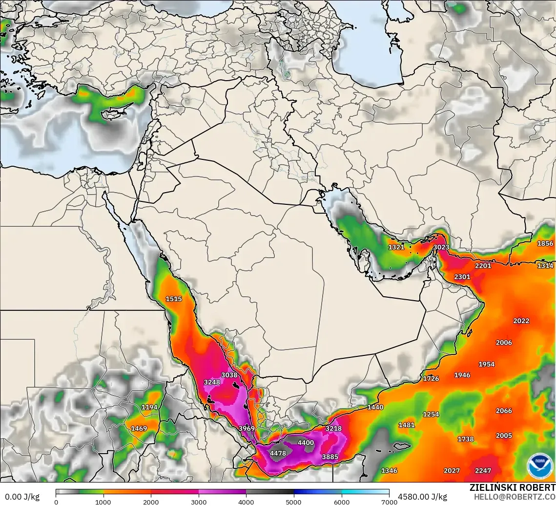 GFS modelo - Oriente Medio, CAPE