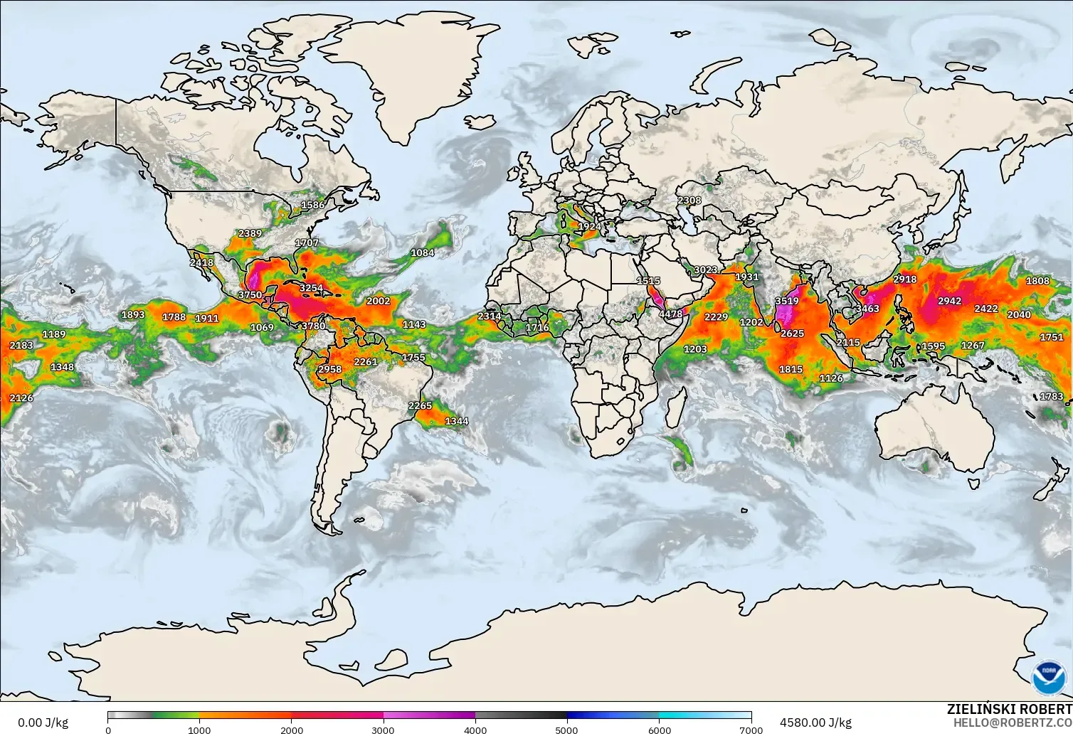 GFS modelo - Mundo, CAPE