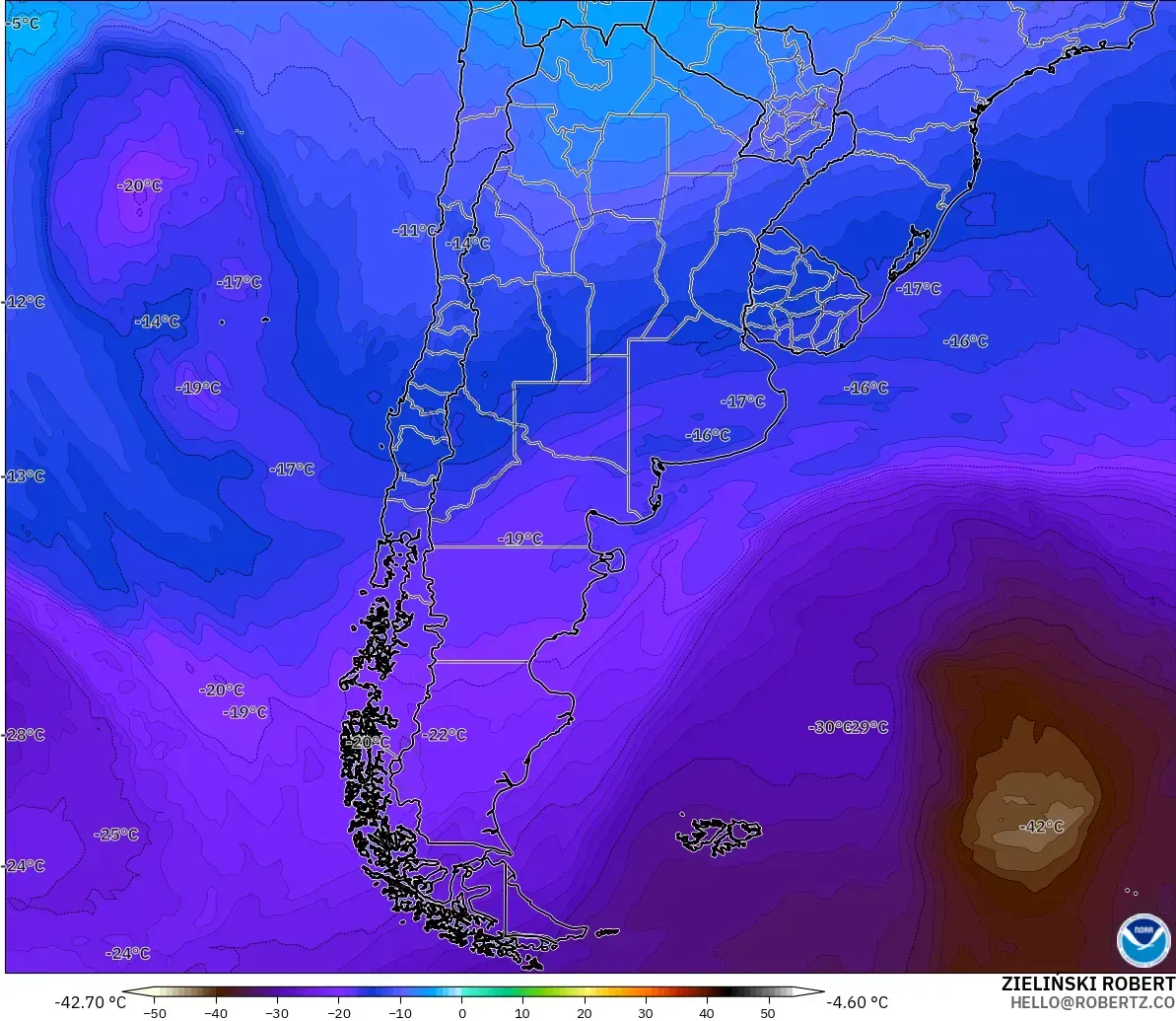 GFS modelo - Argentina, Temperatura a 500 hPa