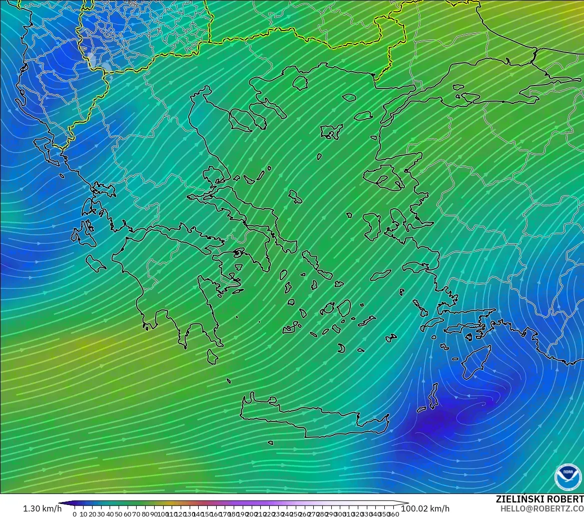 GFS modelo - Grecia, Viento a 300 hPa (corriente en chorro)