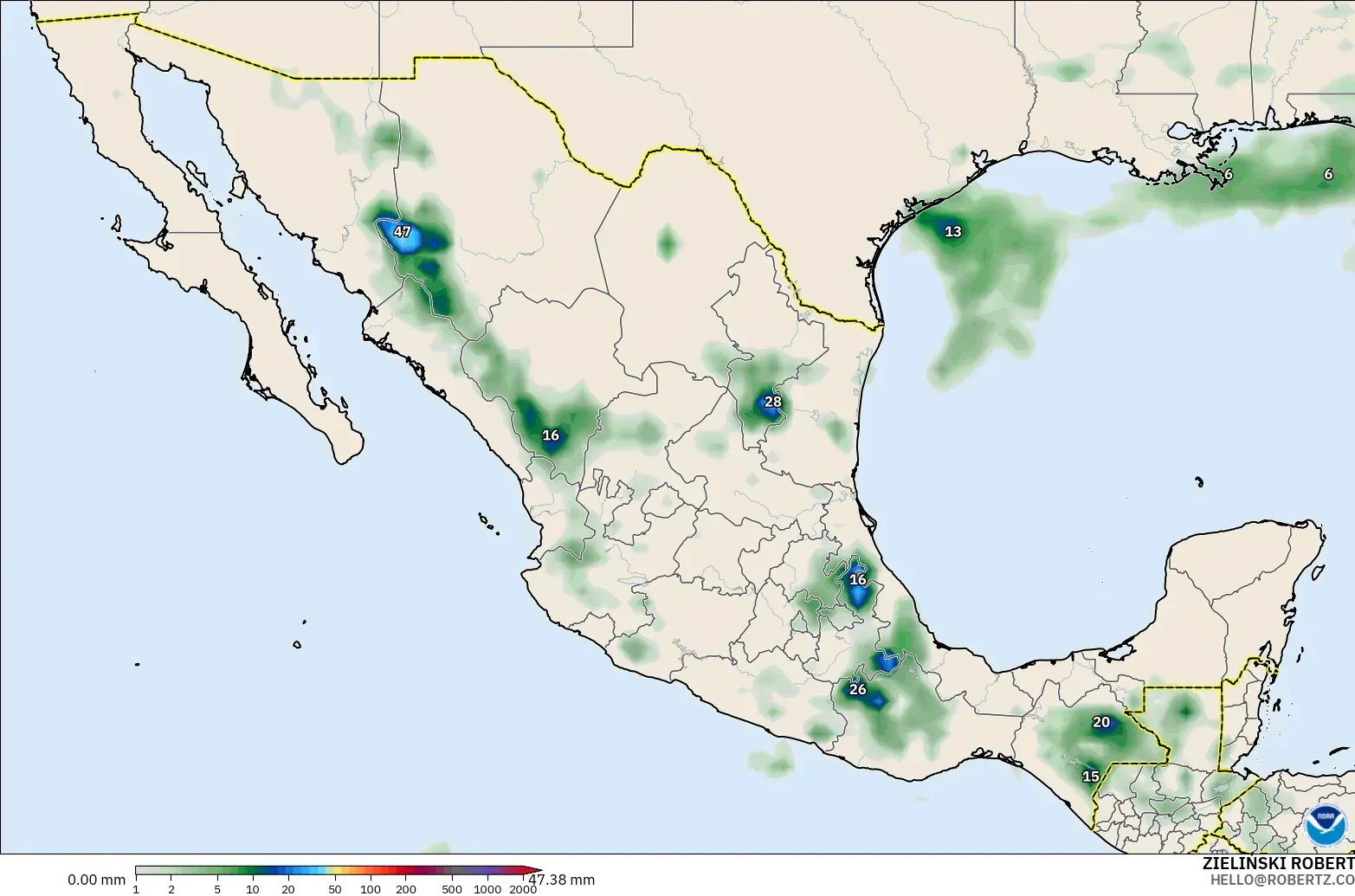 GFS modelo - México, Acumulación de precipitación
