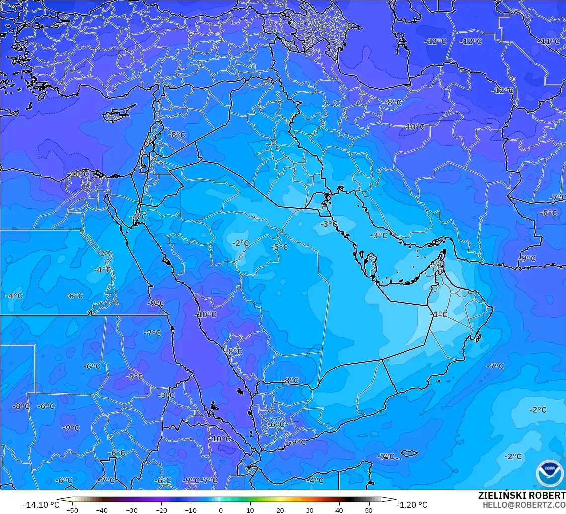 GFS modelo - Oriente Medio, Temperatura a 500 hPa