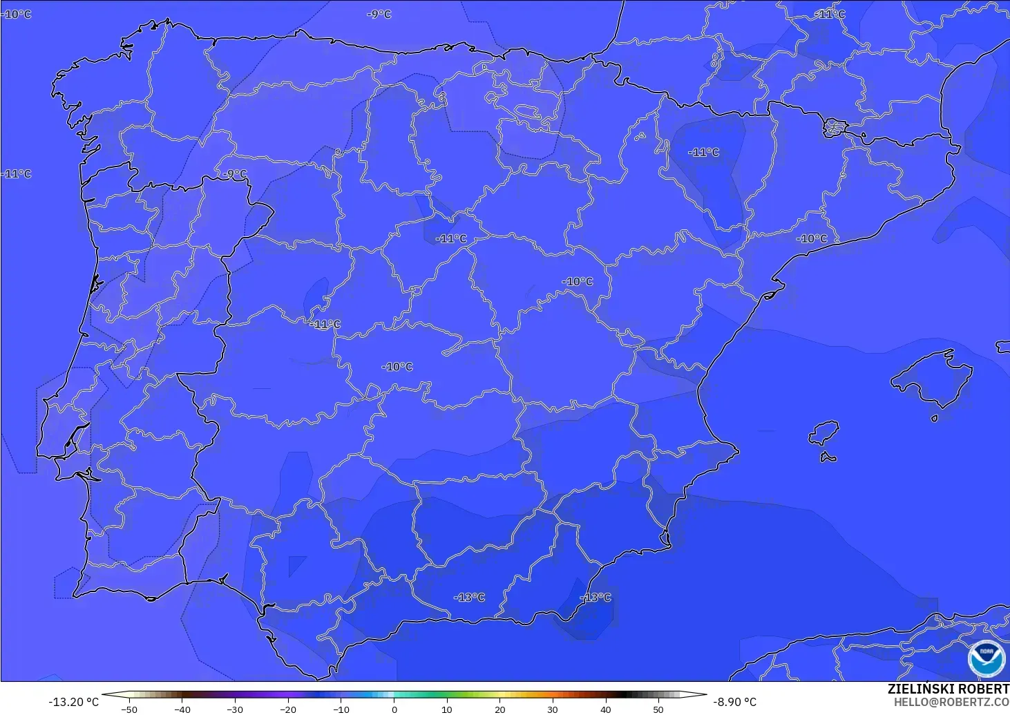 GFS modelo - España, Temperatura a 500 hPa
