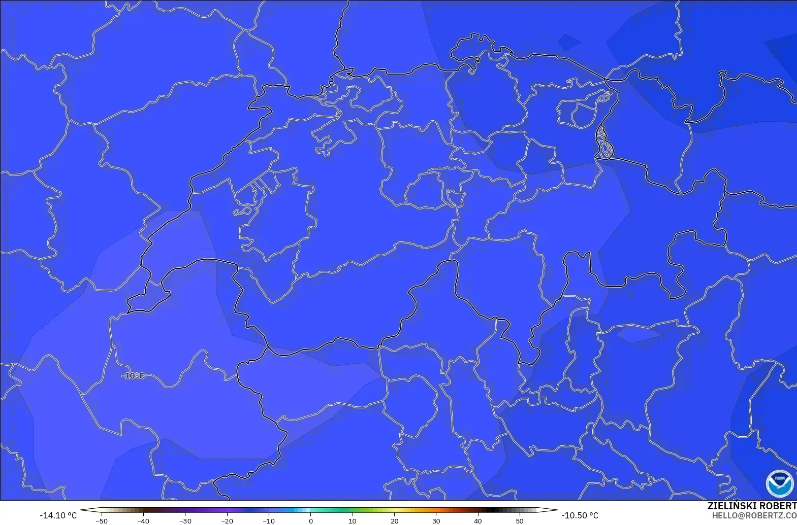 GFS modelo - Suiza, Temperatura a 500 hPa
