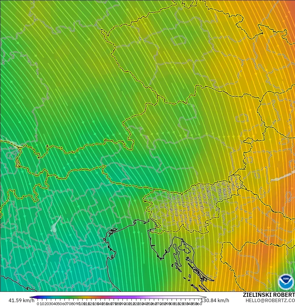 GFS modelo - Austria, Viento a 300 hPa (corriente en chorro)