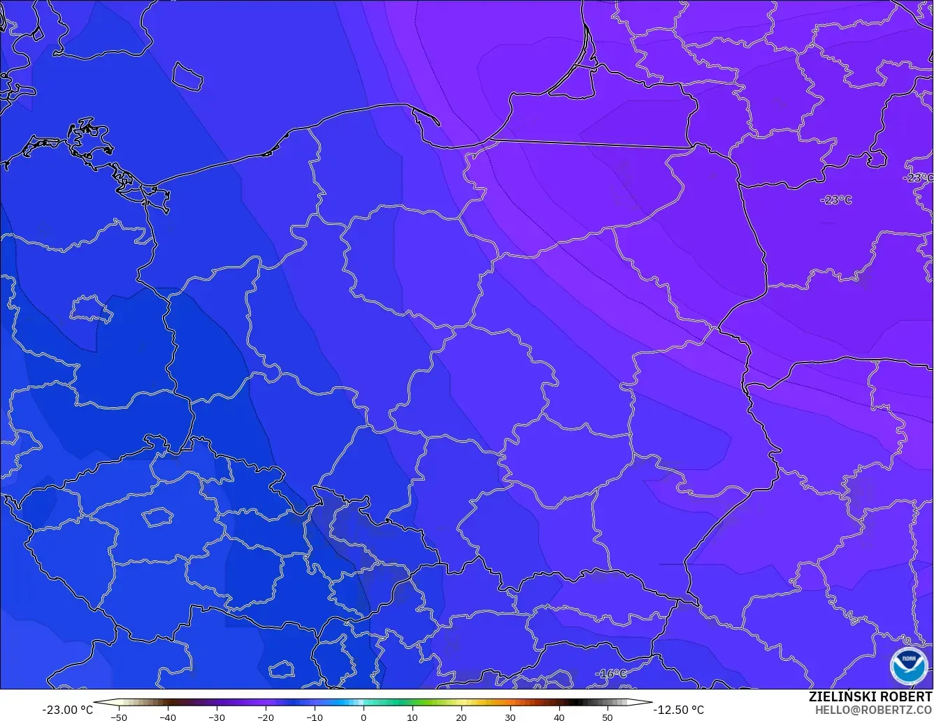 GFS modelo - Polonia, Temperatura a 500 hPa