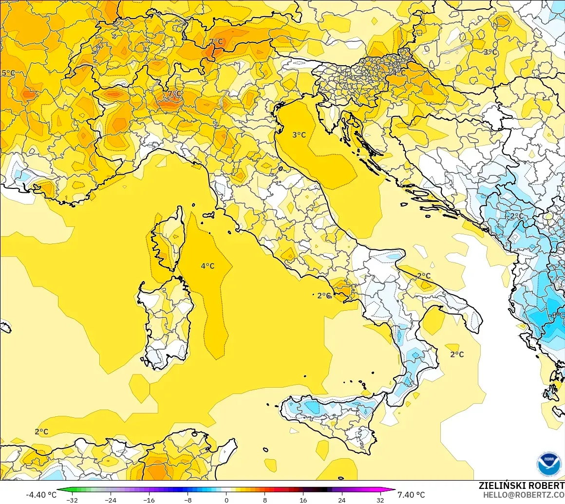 GFS modelo - Italia, Anomalía de temperatura a 2 m