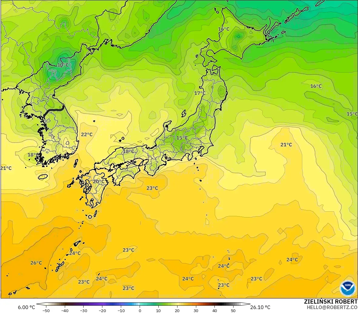 GFS modelo - Japón, Punto de rocío a 2 m