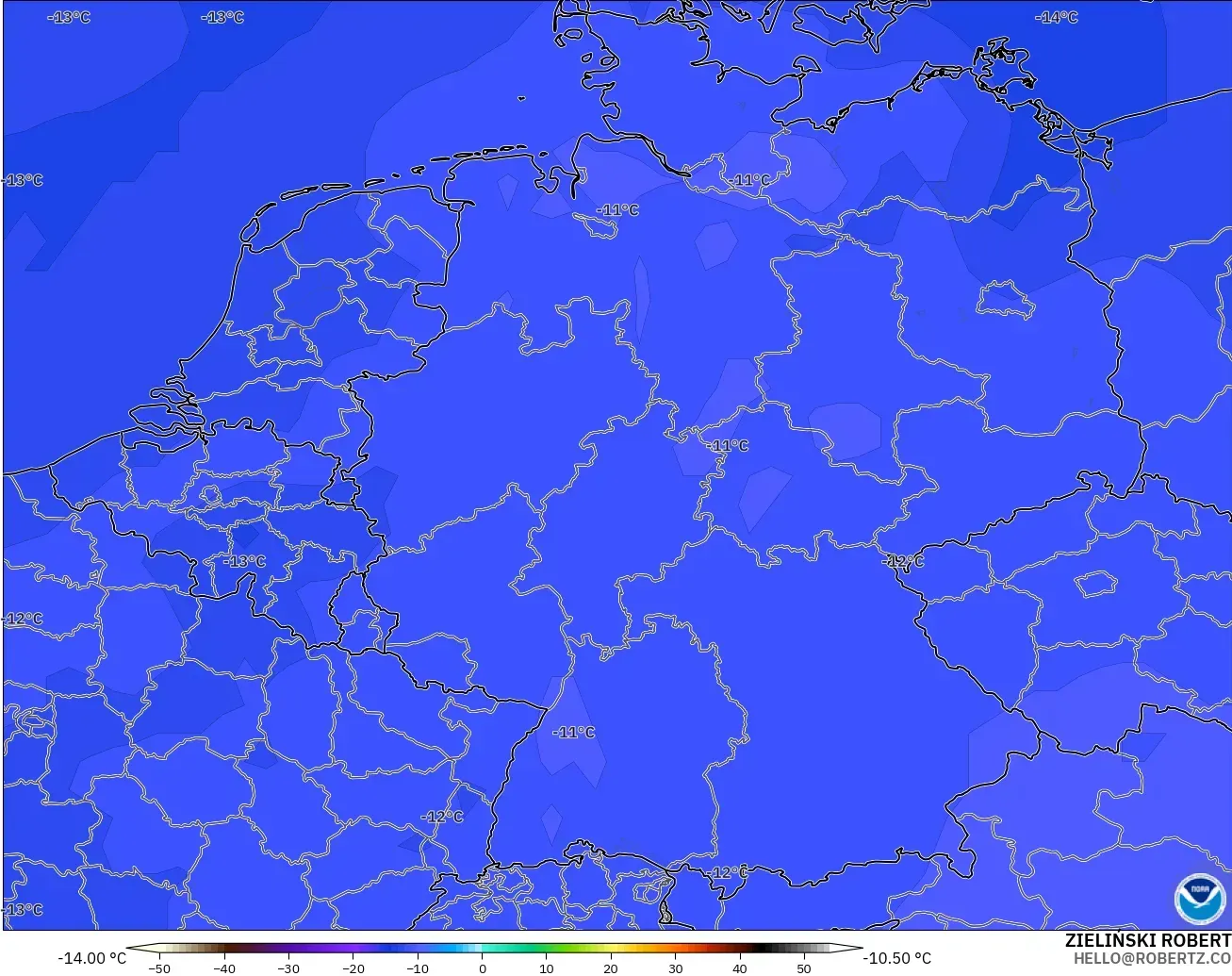 GFS modelo - Alemania, Temperatura a 500 hPa