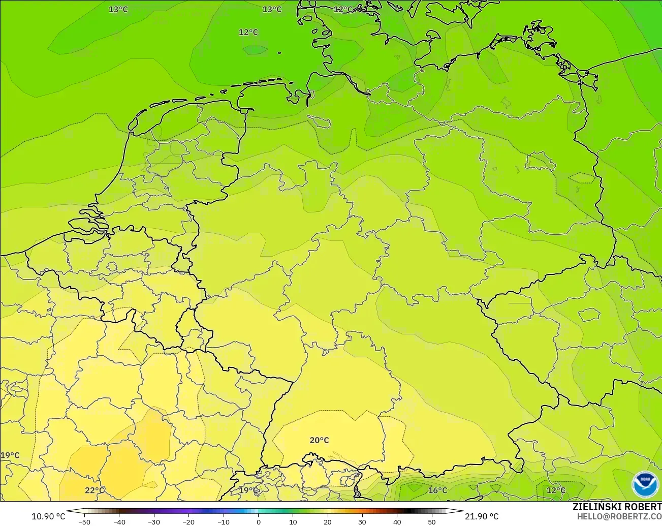 GFS modelo - Alemania, Temperatura a 850 hPa