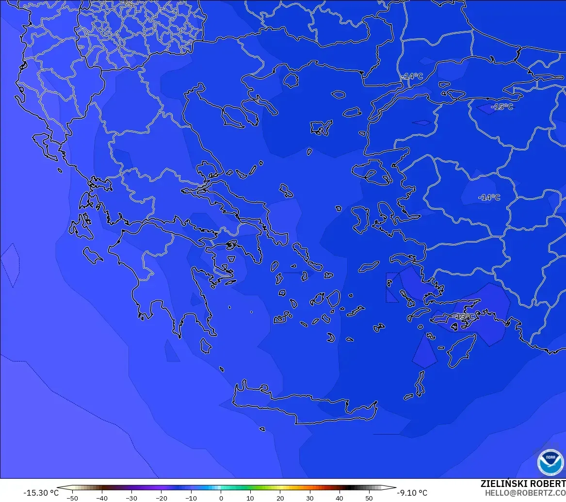 GFS modelo - Grecia, Temperatura a 500 hPa