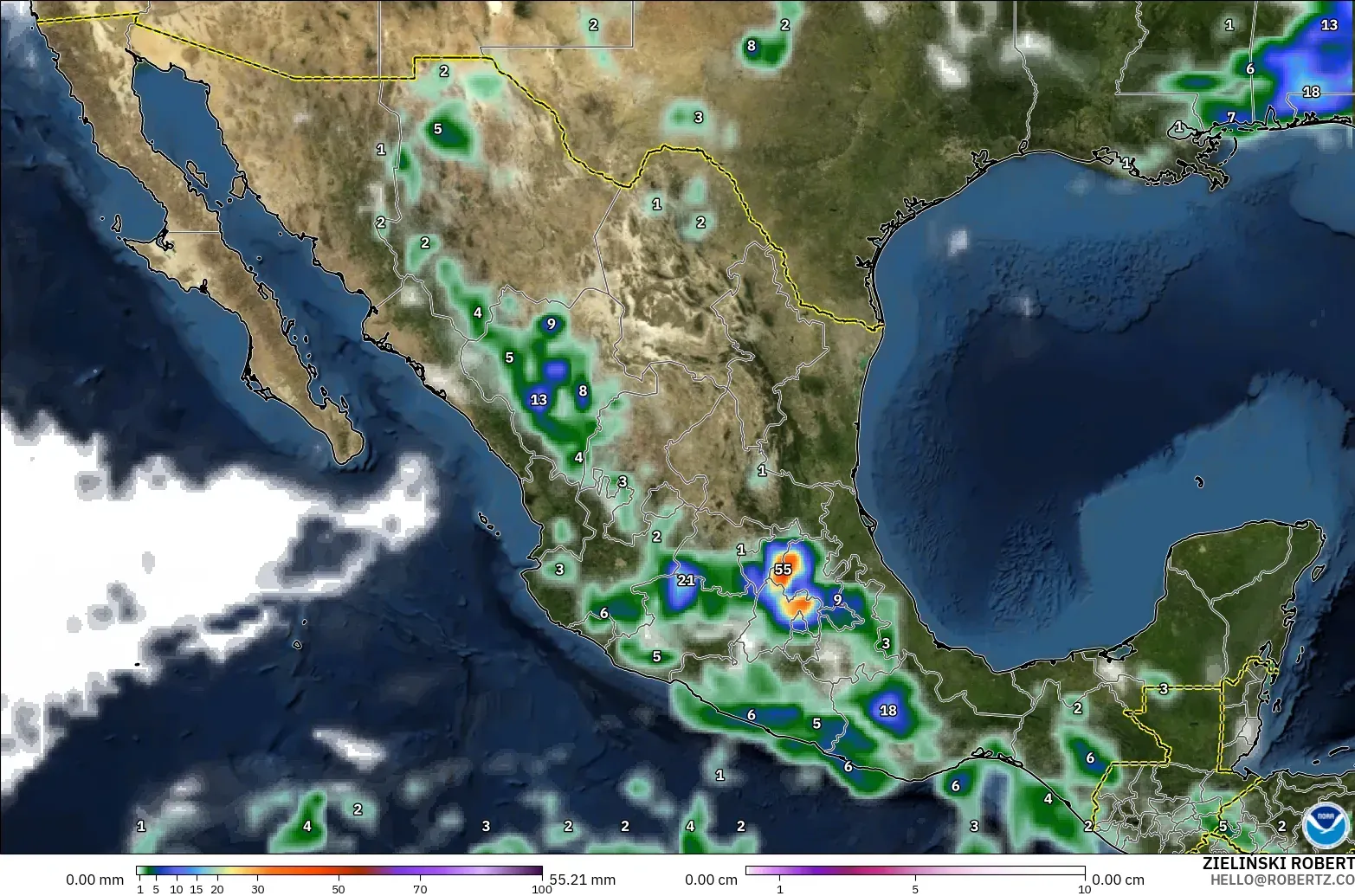 GFS modelo - México, Precipitación, nubes y presión