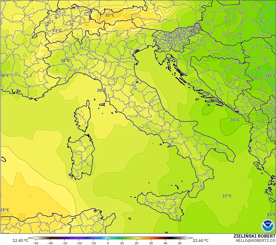 GFS modelo - Italia, Temperatura a 850 hPa