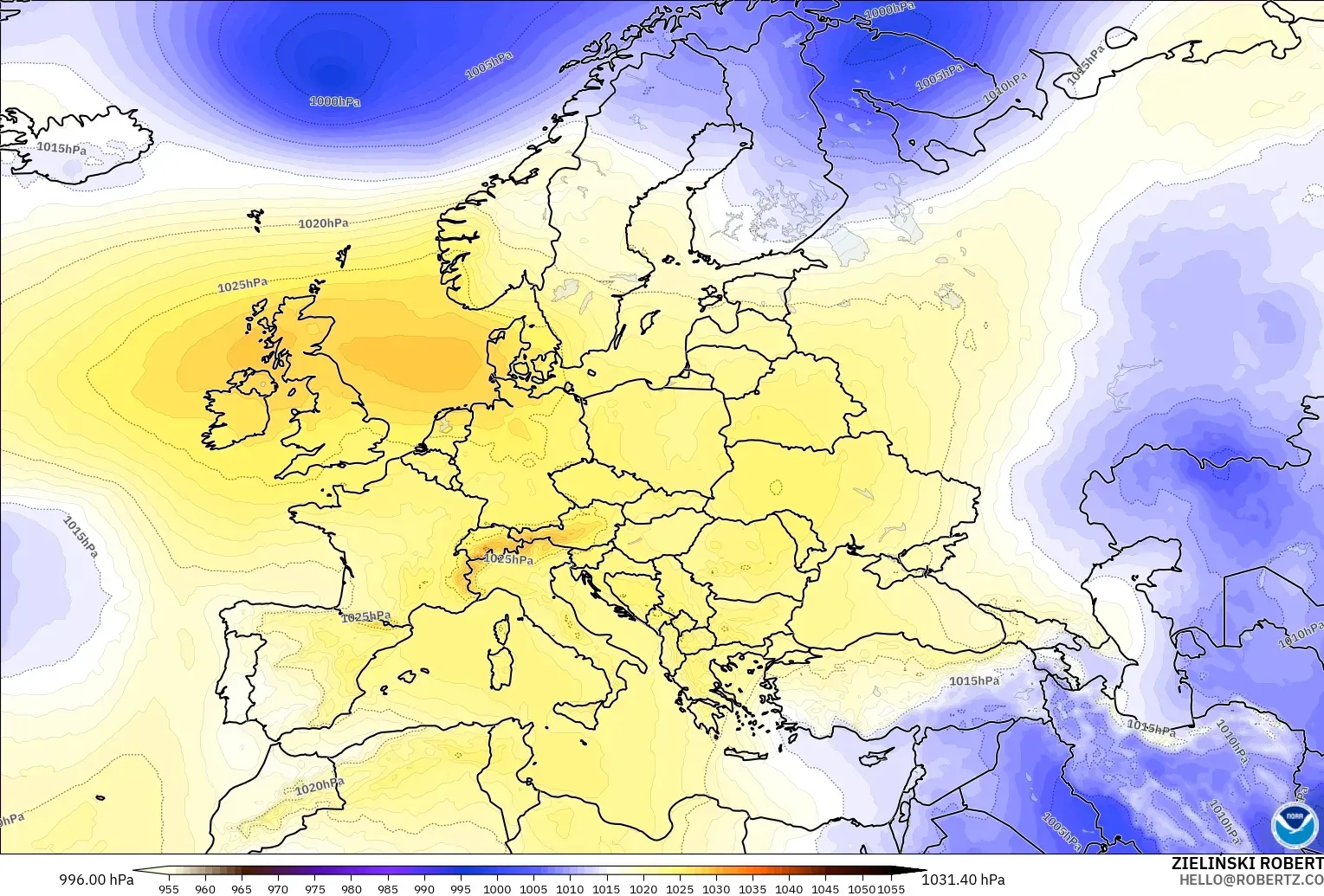 GFS modelo - Europa, Presión
