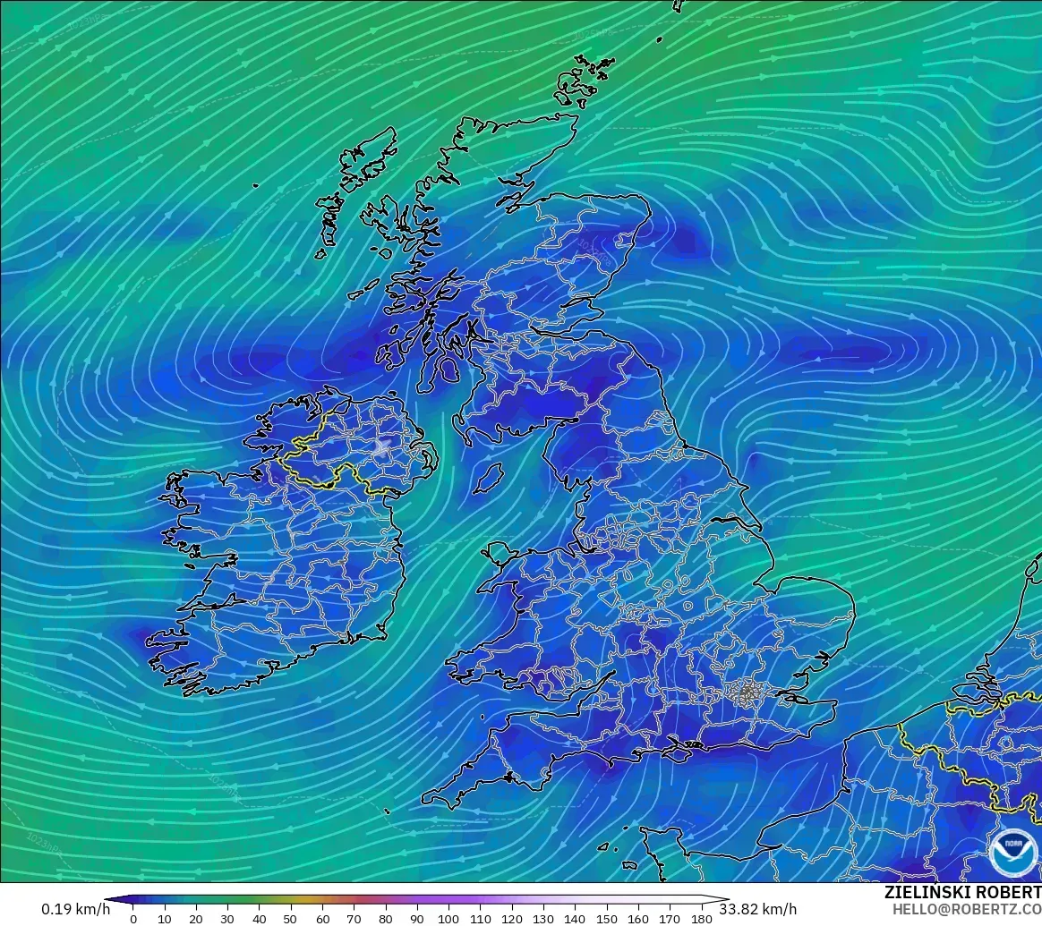 GFS modelo - Reino Unido, Viento a 10 m