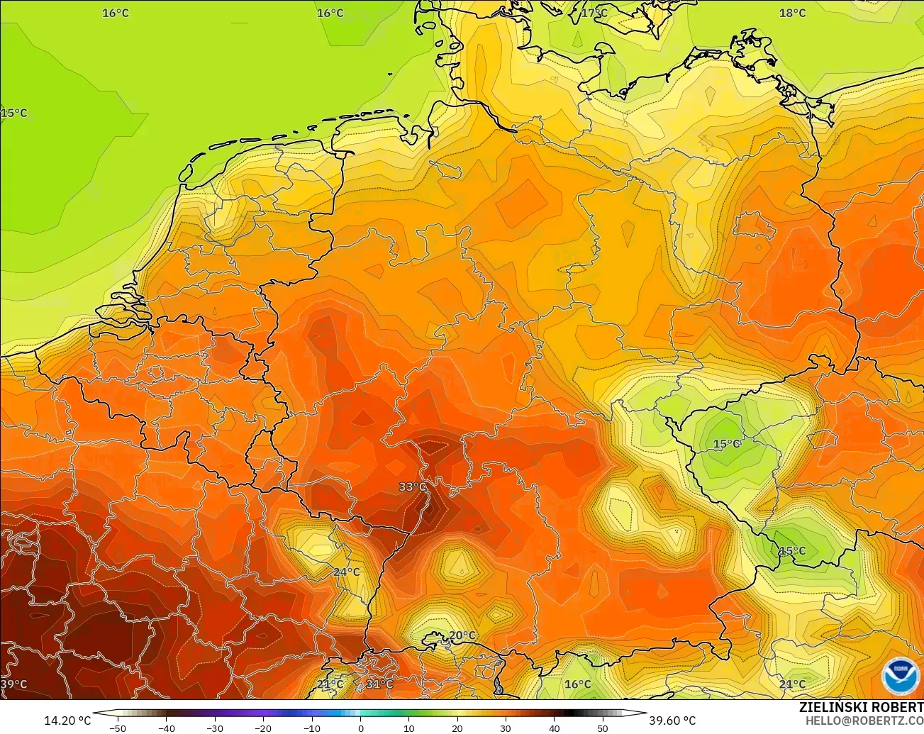 GFS modelo - Alemania, Temperatura a 2 m