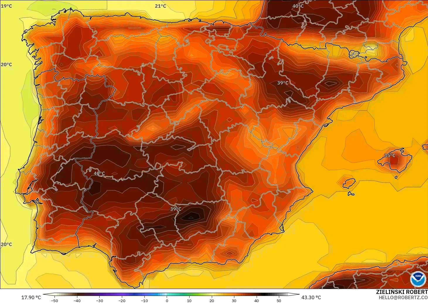 GFS modelo - España, Temperatura a 2 m