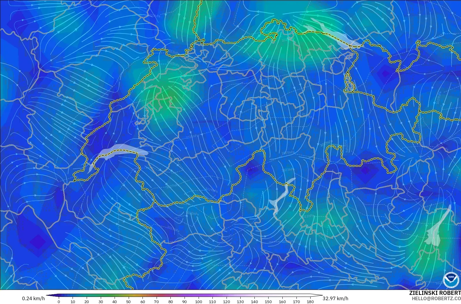 GFS modelo - Suiza, Viento a 10 m